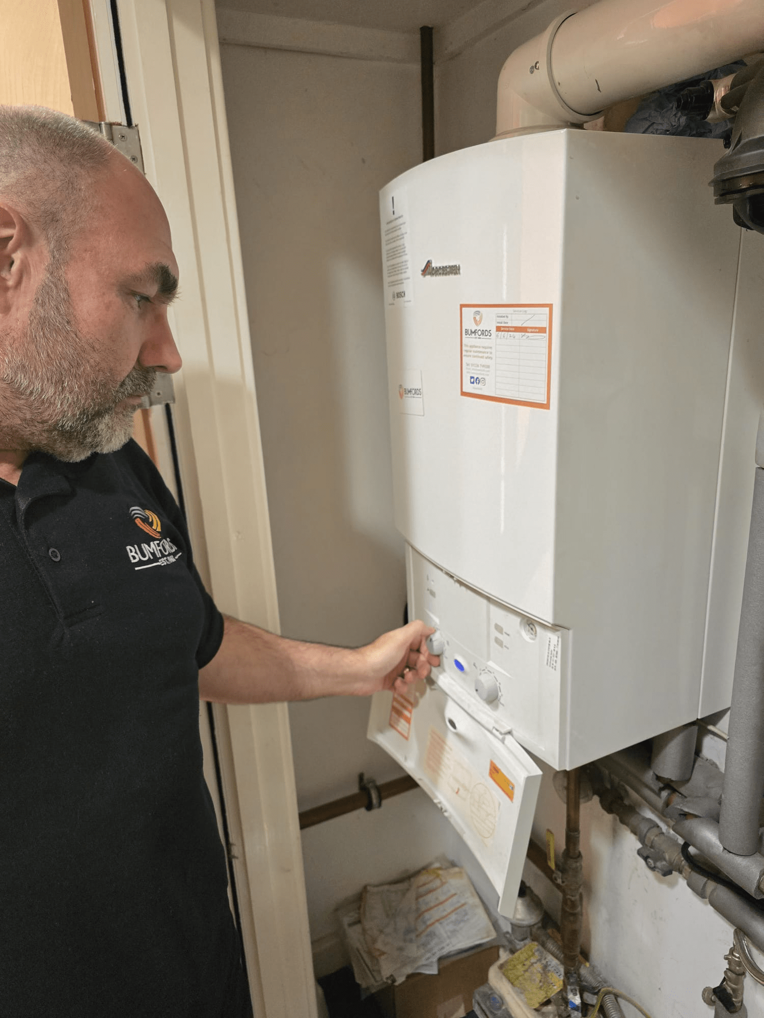 Bumfords engineer servicing a domestic boiler