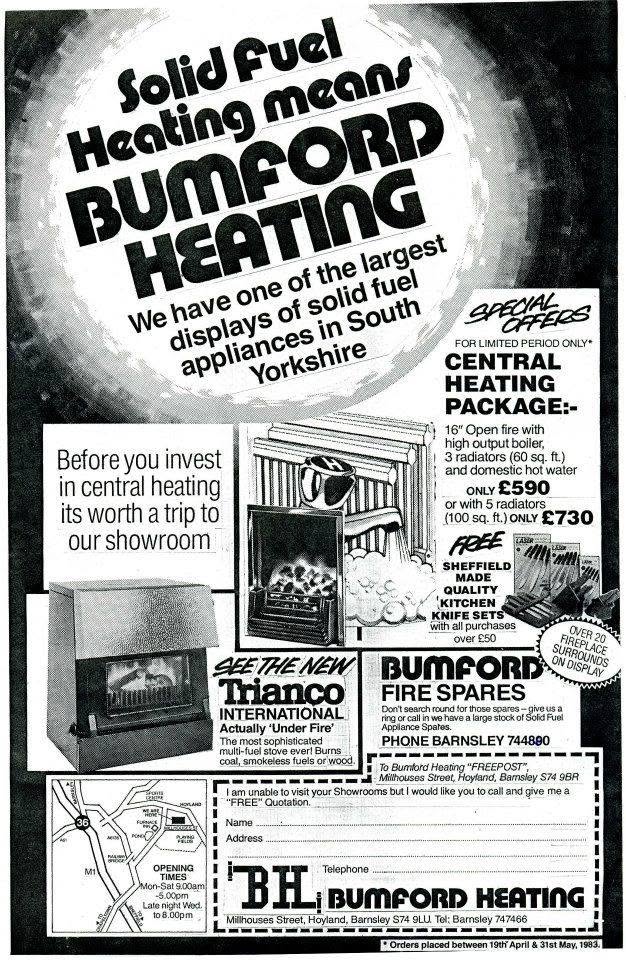 Historic 1970s Bumfords solid-fuel advertisement